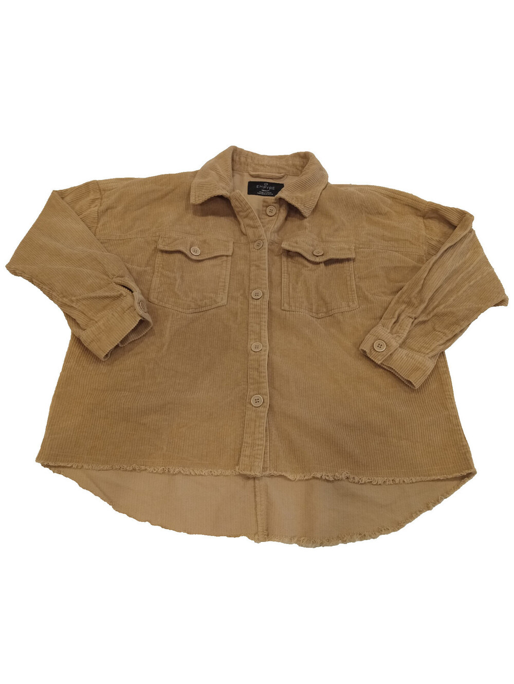 Empyre Shacket Womens Medium Tan Corduroy Frayed Hem Button Up Jacket Pocket M